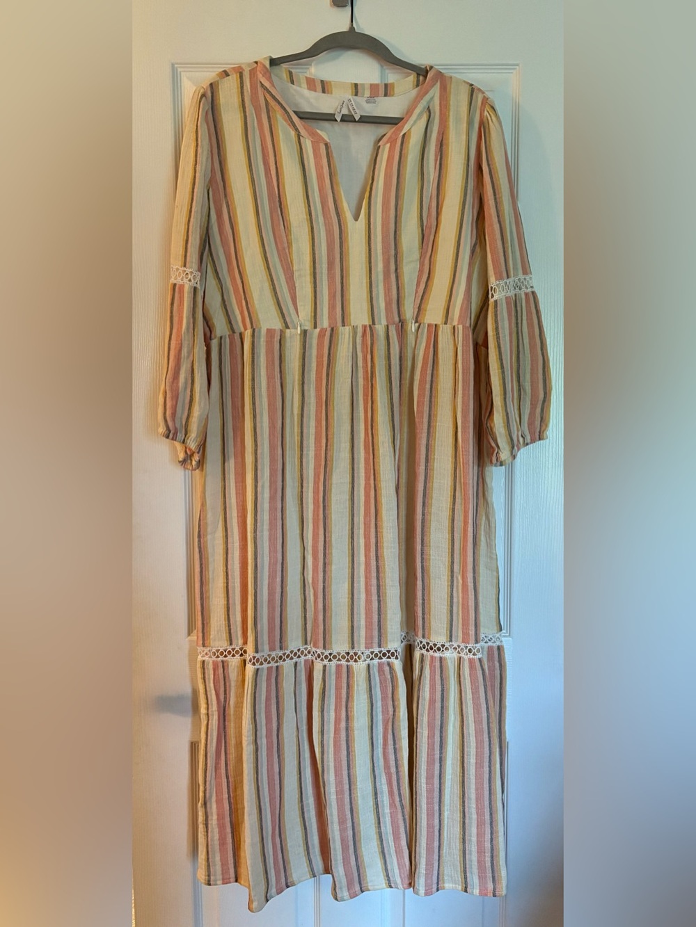 Seraphine Norma Lace Trim Vintage Stripe Midi Maternity to Nursing Dress